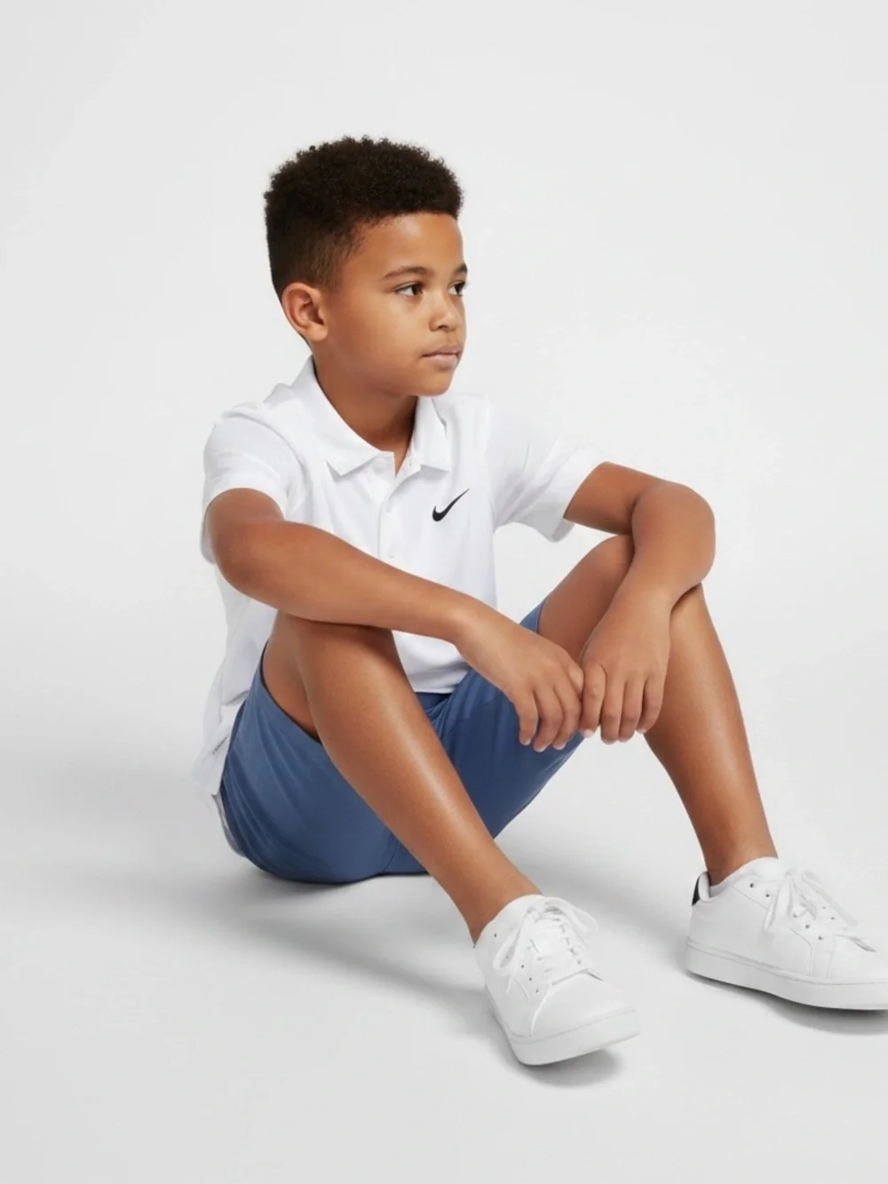 Nike White Polo with Black Swoosh for Kids Size 7